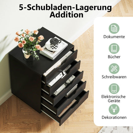 Mobile File Cabinet with 5 Drawers, Black, 49x41x66 cm