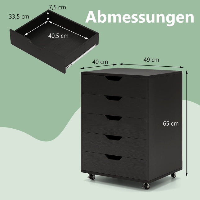 Mobile File Cabinet with 5 Drawers, Black, 49x41x66 cm