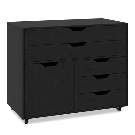 Mobile File Cabinet with 5 Drawers & Cabinet, Black