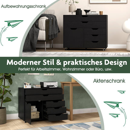 Mobile File Cabinet with 5 Drawers & Cabinet, Black