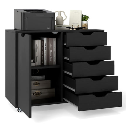 Mobile File Cabinet with 5 Drawers, Door, Wheels