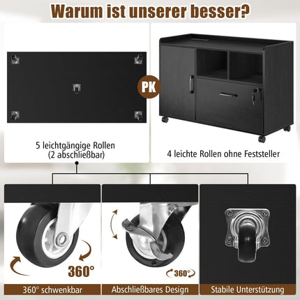 Mobile File Cabinet with 5 Drawers, Door, Wheels