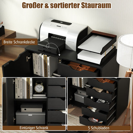 Mobile File Cabinet with 5 Drawers, Door, Wheels