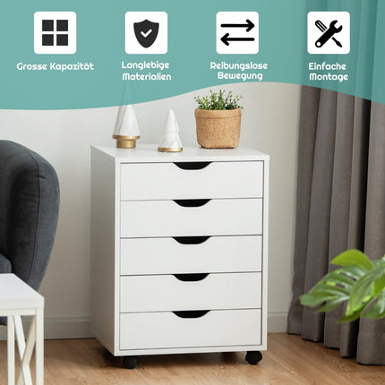 Mobile File Cabinet with 5 Drawers, White, 48x39.5x65.5 cm