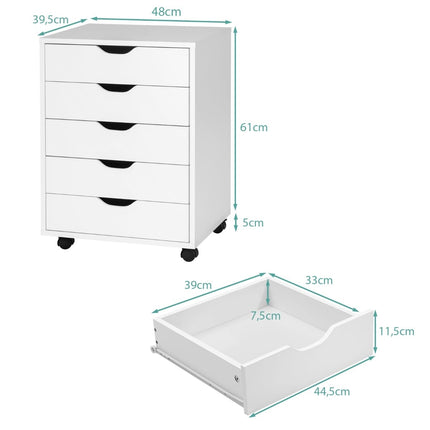 Mobile File Cabinet with 5 Drawers, White, 48x39.5x65.5 cm