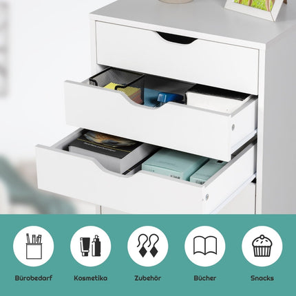 Mobile File Cabinet with 5 Drawers, White, 48x39.5x65.5 cm