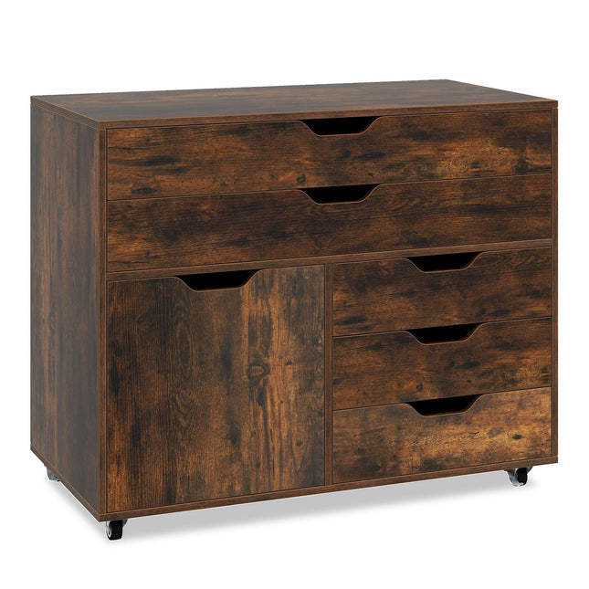 Mobile File Cabinet with 5 Drawers and Cabinet – Brown