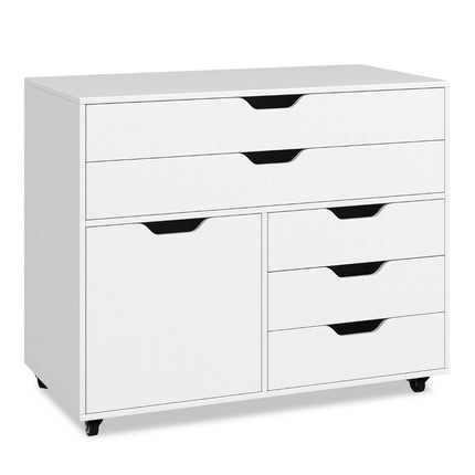 Mobile File Cabinet with 5 Drawers and Cabinet, White