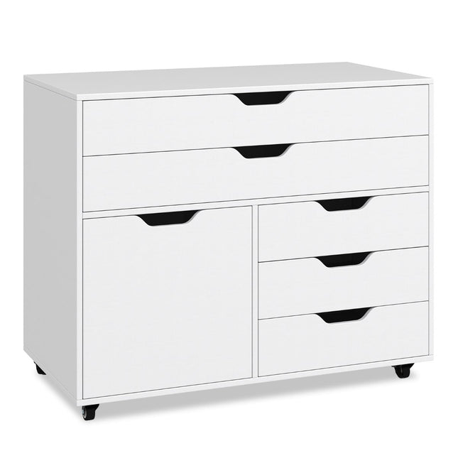 Mobile File Cabinet with 5 Drawers and Cabinet, White