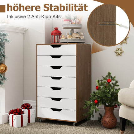 Mobile File Cabinet with 7 Drawers and Wheels, Natural Wood