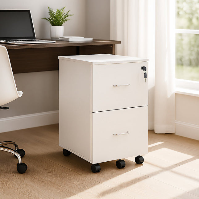Mobile File Cabinet with Lock, 2 Drawers, A4/Letter Files