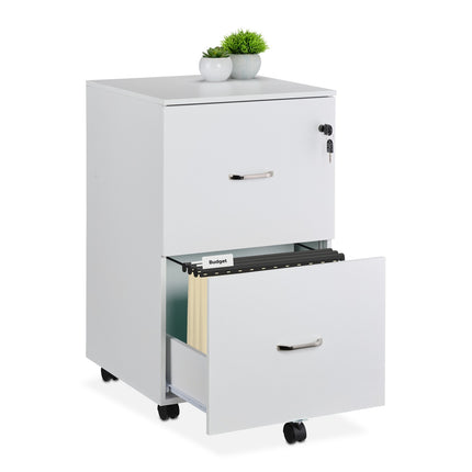 Mobile File Cabinet with Lock, 2 Drawers, A4/Letter Files