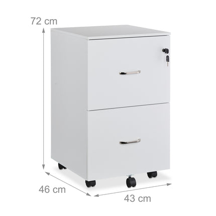 Mobile File Cabinet with Lock, 2 Drawers, A4/Letter Files