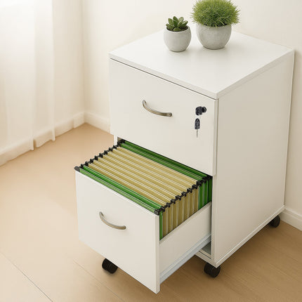 Mobile File Cabinet with Lock, 2 Drawers, A4/Letter Files