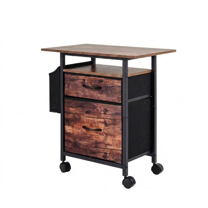 Mobile File Cabinet with Tabletop and Storage Shelf - Brown
