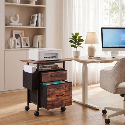 Mobile File Cabinet with Tabletop and Storage Shelf - Brown