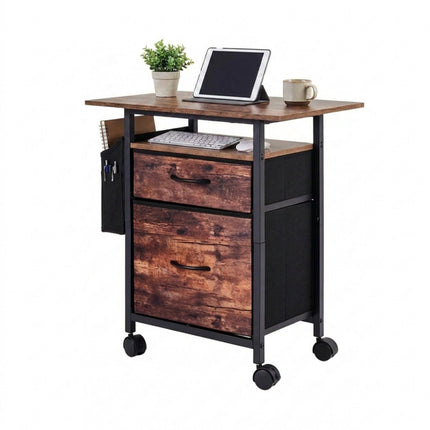 Mobile File Cabinet with Tabletop and Storage Shelf - Brown