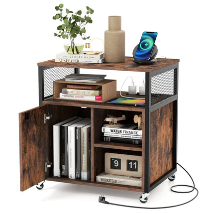 Mobile Filing Cabinet with Charging Station & Lock