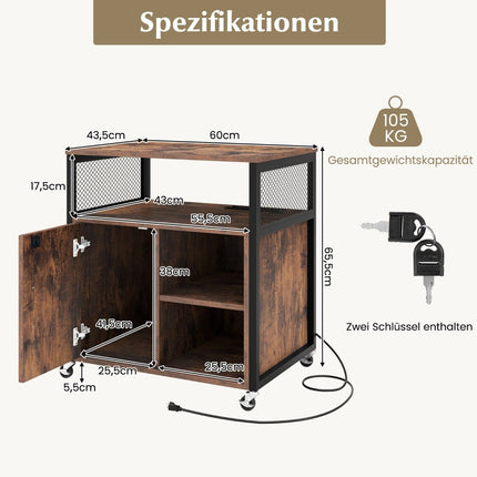 Mobile Filing Cabinet with Charging Station & Lock