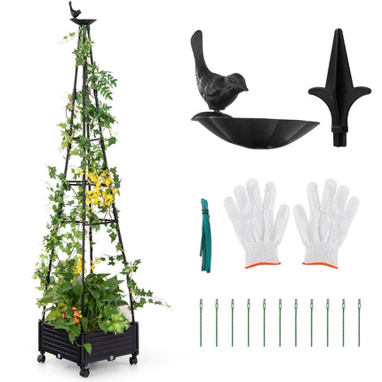 Mobile Garden Obelisk Planter with Trellis & Wheels