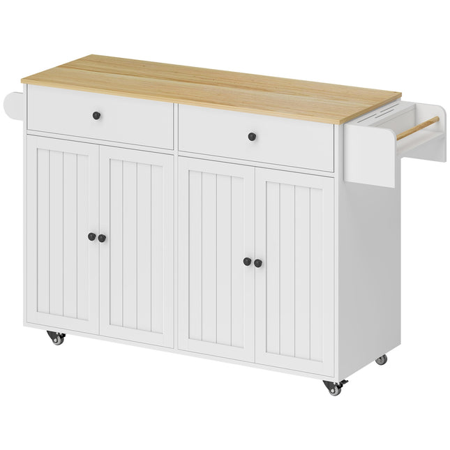 Mobile Kitchen Island, 2 Drawers, Spice Rack, MDF, White