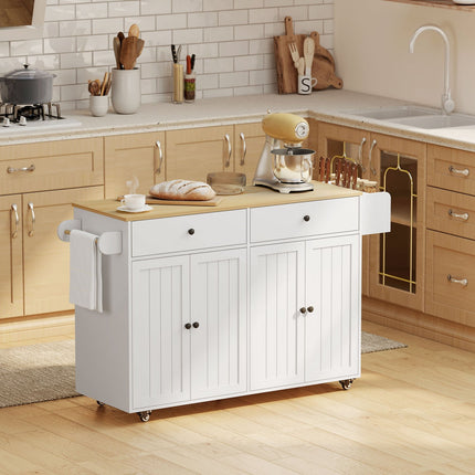 Mobile Kitchen Island, 2 Drawers, Spice Rack, MDF, White