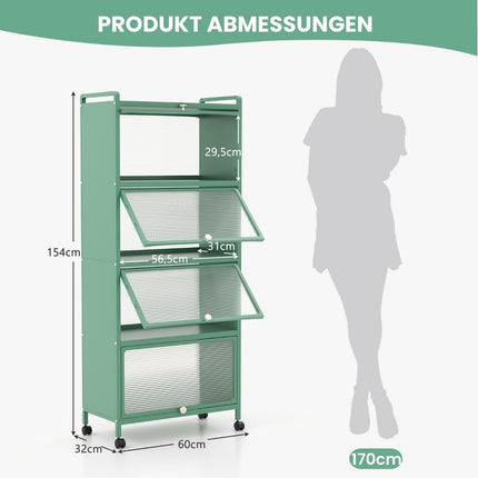 Mobile Kitchen Shelf with Wheels, Folding Doors, 5 Tiers