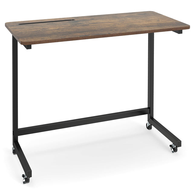 Mobile Laptop Side Table with Storage Slot, Rustic Brown