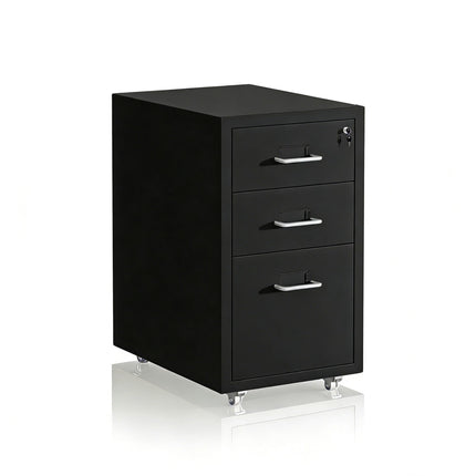 Mobile Metal Filing Cabinet, 3-Drawer Lockable, Rolling