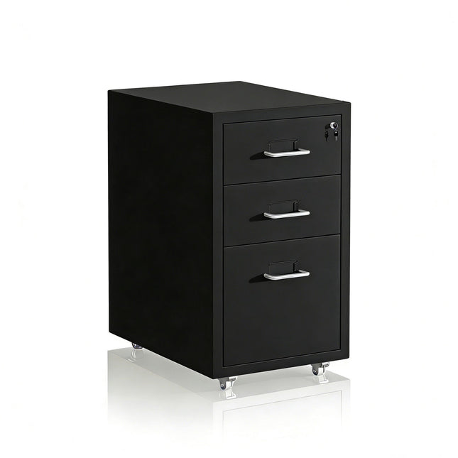 Mobile Metal Filing Cabinet, 3-Drawer Lockable, Rolling