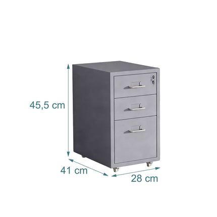 Mobile Metal Filing Cabinet – 3-Drawer, Lockable, Rolling