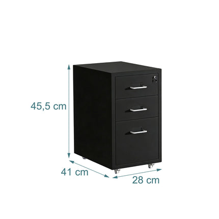Mobile Metal Filing Cabinet, 3-Drawer Lockable, Rolling