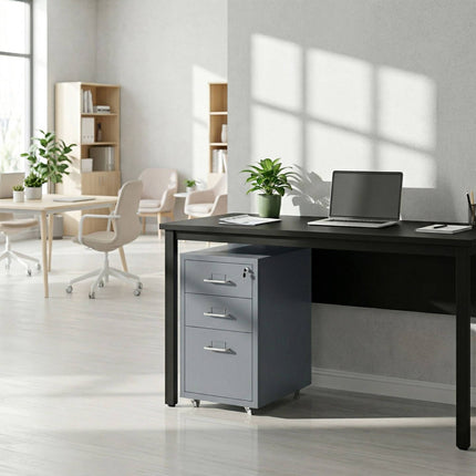 Mobile Metal Filing Cabinet – 3-Drawer, Lockable, Rolling