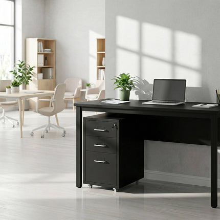 Mobile Metal Filing Cabinet, 3-Drawer Lockable, Rolling