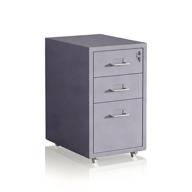 Mobile Metal Filing Cabinet – 3-Drawer, Lockable, Rolling