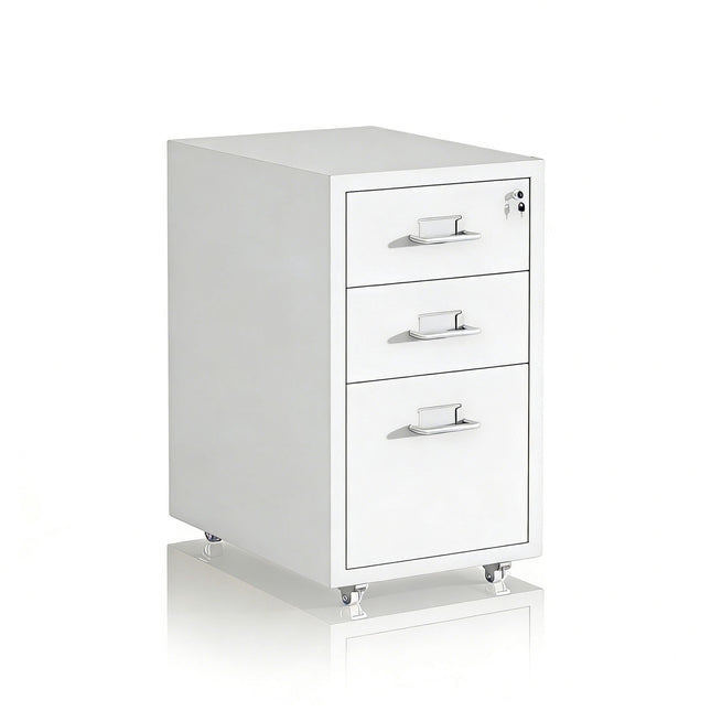 Mobile Metal Filing Cabinet, 3-Drawer Locking Rolling