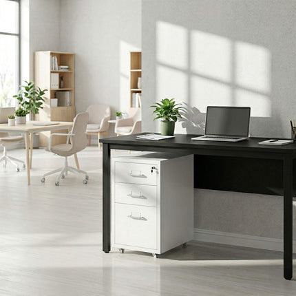 Mobile Metal Filing Cabinet, 3-Drawer Locking Rolling