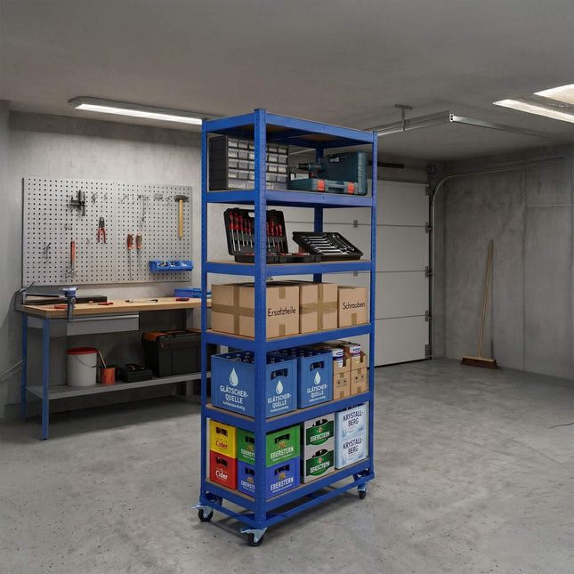 Mobile Metal Shelving Unit – Adjustable Steel, Locking Casters