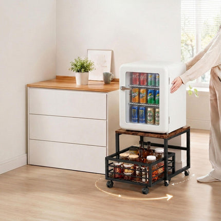 Mobile Mini Fridge Stand with Basket, Brown, 44x50x50 cm