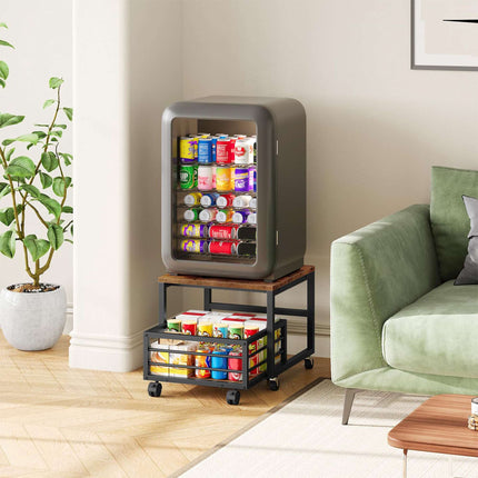 Mobile Mini Fridge Stand with Basket, Brown, 44x50x50 cm