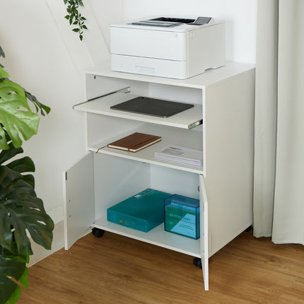 Mobile Office Stand with Keyboard Drawer, White