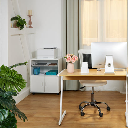 Mobile Office Stand with Keyboard Drawer, White