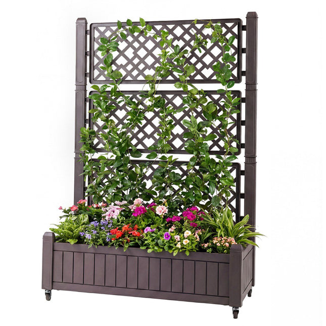 Mobile Planter with Trellis & Drainage, Brown, 80x40x140 cm