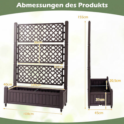 Mobile Planter with Trellis & Drainage, Brown, 80x40x140 cm