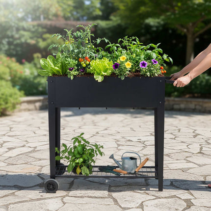 Mobile Raised Garden Bed – Wheels, Storage Shelf