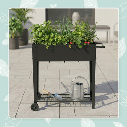 Mobile Raised Garden Bed – Wheels, Storage Shelf
