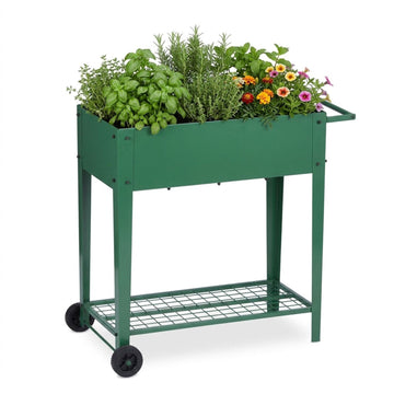 Mobile Raised Garden Bed With Wheels And Storage Tray