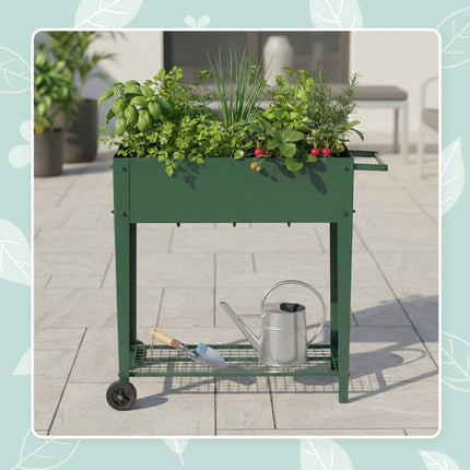 Mobile Raised Garden Bed With Wheels And Storage Tray