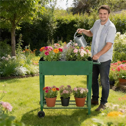 Mobile Raised Garden Bed With Wheels And Storage Tray