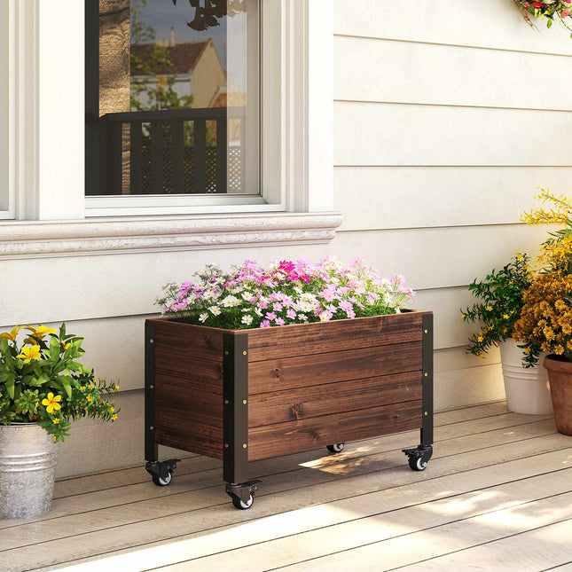 Mobile Raised Garden Bed with Wheels, 60x30x41 cm